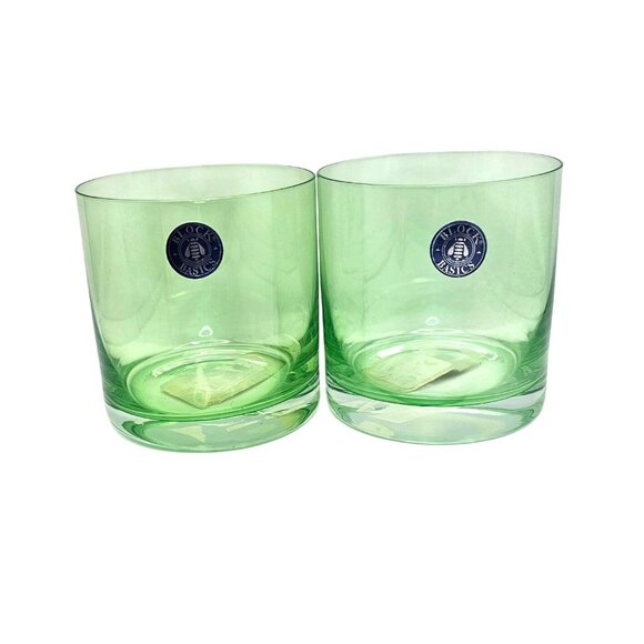 Block Emerald Double Old Fashioned Glasses Set Of 2 Discontinued Blown Glass NEW - Picture 9 of 12